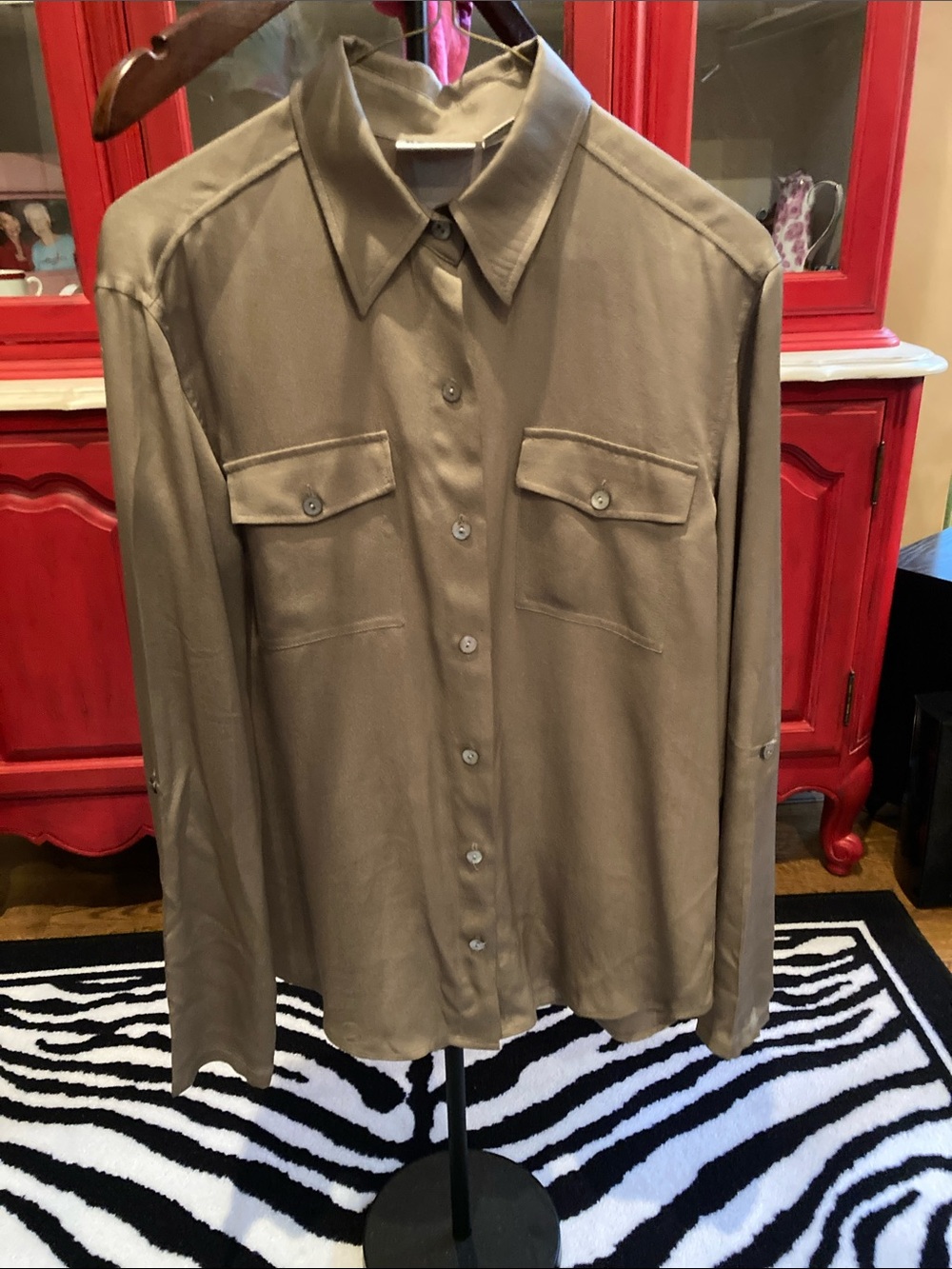Chico's Men's Taupe Button-Front Shirt Jacket